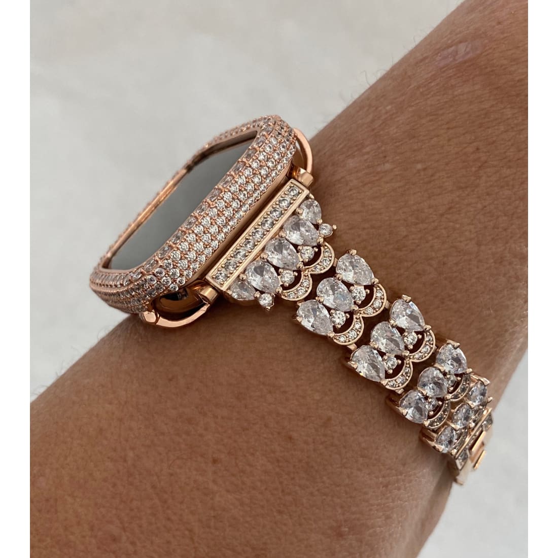41mm 45mm Apple Watch Band Women's Rose Gold and or Lab Diamond Bezel Bumper Iwatch Bling 38mm 40mm 42mm 44mm