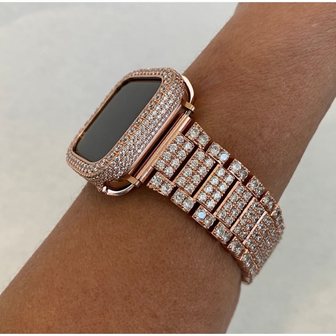 41mm 45mm Bling Apple Watch Band Rose Gold 38mm 40mm 42mm 44mm and or Lab Diamond Bezel Cover Series 1,2,3,4,5,6,7 SE Handmade