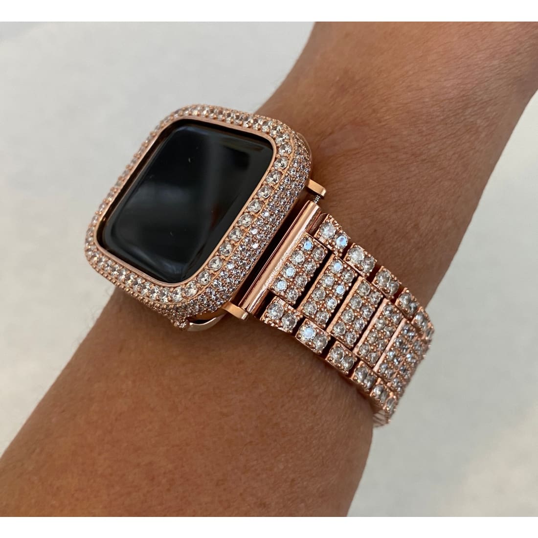 41mm 45mm Bling Apple Watch Band Rose Gold 38mm 40mm 42mm 44mm and or Lab Diamond Bezel Cover Series 1,2,3,4,5,6,7 SE Handmade