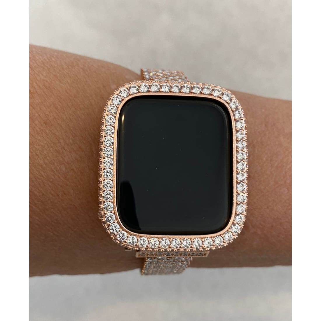 41mm 45mm Rose Gold Apple Watch Band Series 7-8 Swarovski Crystals & or Lab Diamond Bezel Cover Smartwatch Bling 38mm-45mm