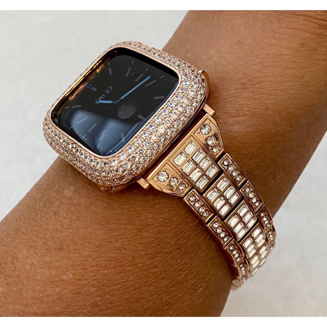 Apple Watch Band Baguette Swarovski Crystals & or Lab Diamond Bezel Cover In 38,40,41,42,44,45mm Series 2,3,4,5,6,7,8 SE