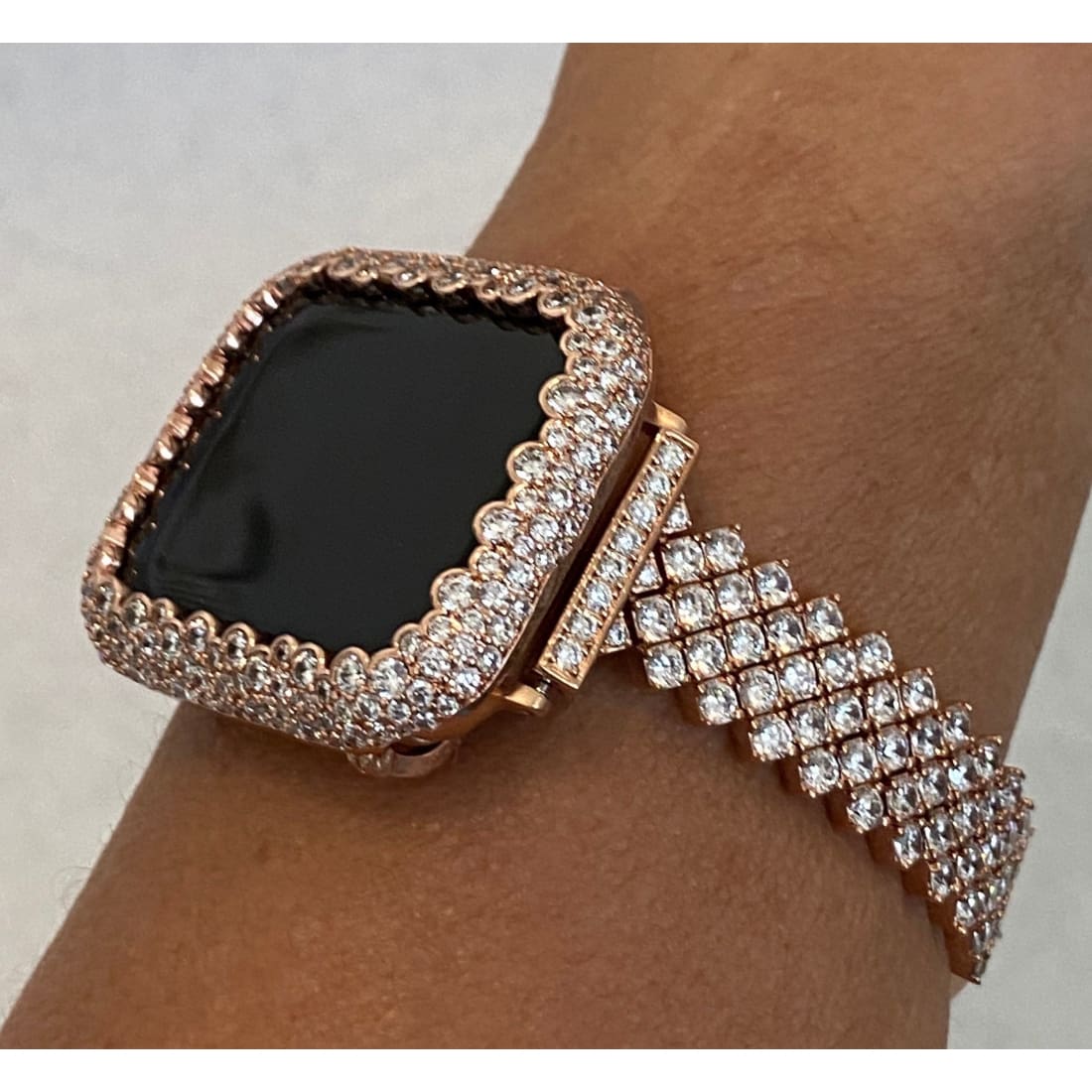 Apple Watch Band Rose Gold Women's Series 1-8 & or Lab Diamond Bezel Bumper 38mm 40mm 42mm 44mm Smartwatch Bumper Bling
