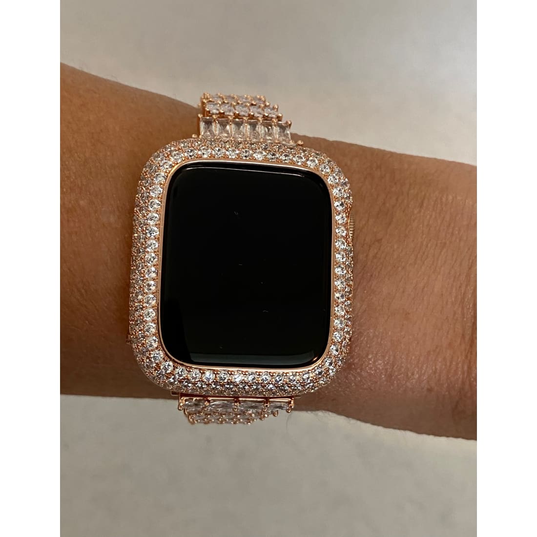 Apple Watch Band Series 7 41mm 45mm Rose Gold & or Pave Lab Diamond Bezel Cover Iwatch Bumper 38 40 42 44mm