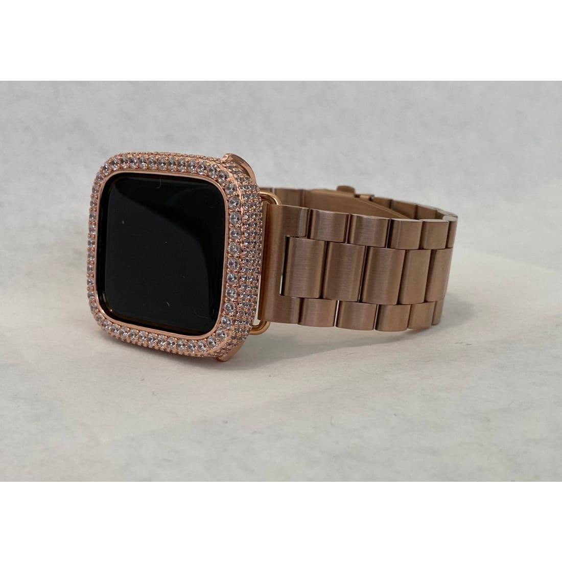 Apple Watch Band Women Rose Gold Series 1-8 SE & or Lab Diamond Bezel Cover 38mm 40mm 41mm 42mm 44mm 45mm Smartwatch Bumper Bling