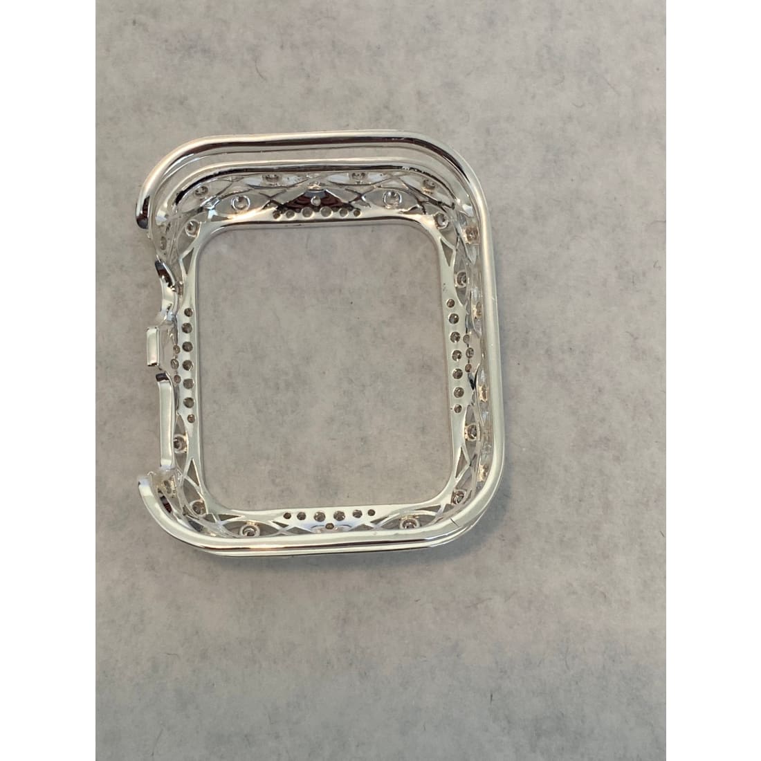 Apple Watch Bezel Cover Silver Lace Design Metal Case with Inset Rhinestones 38 40 42 44mm Series 6 Custom Handmade