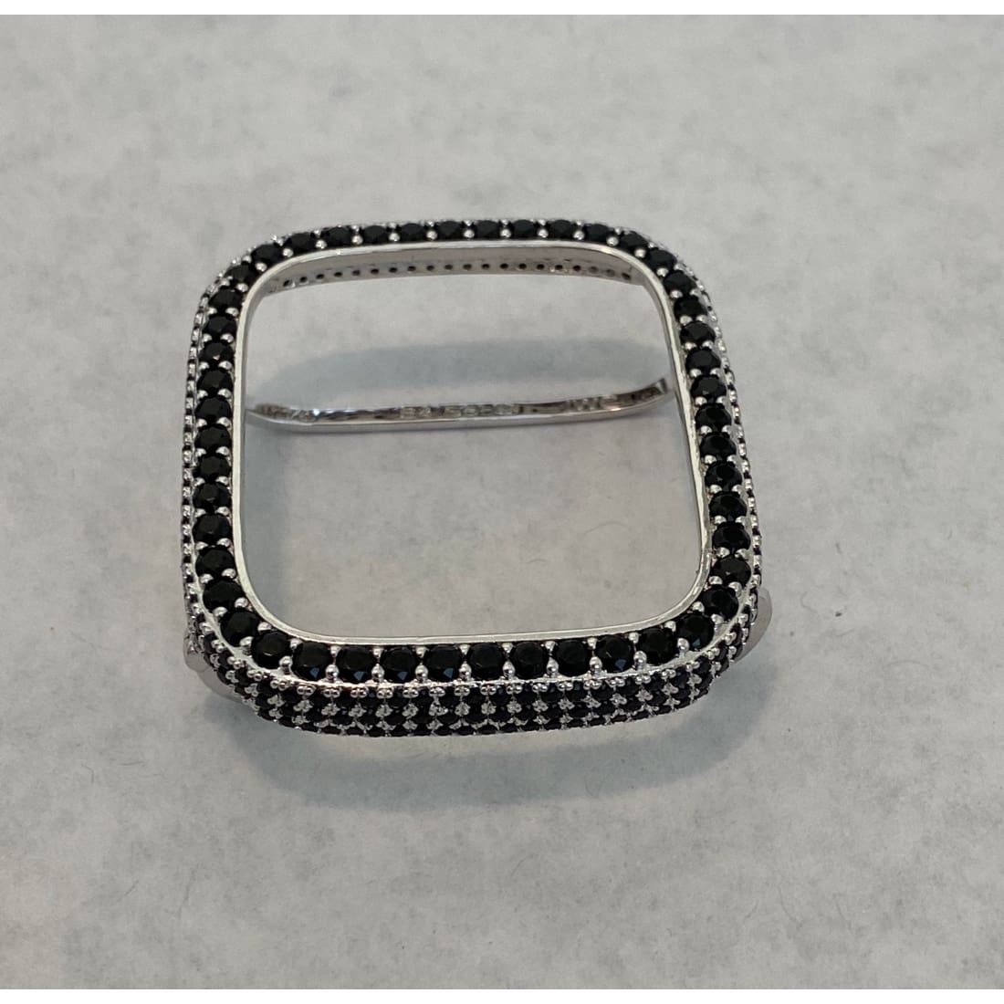 Apple Watch Bezel Cover Silver With Black Lab Diamonds, Metal Iwatch Band Bumper Case 2.5mm 6 Final Sale