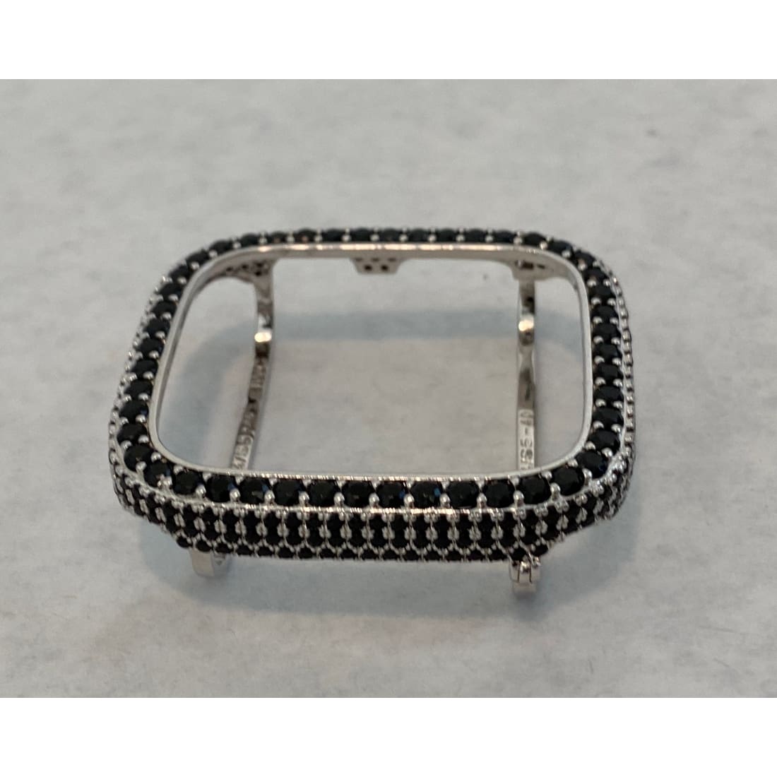 Apple Watch Bezel Cover Silver With Black Lab Diamonds, Metal Iwatch Band Bumper Case 2.5mm 6 Final Sale