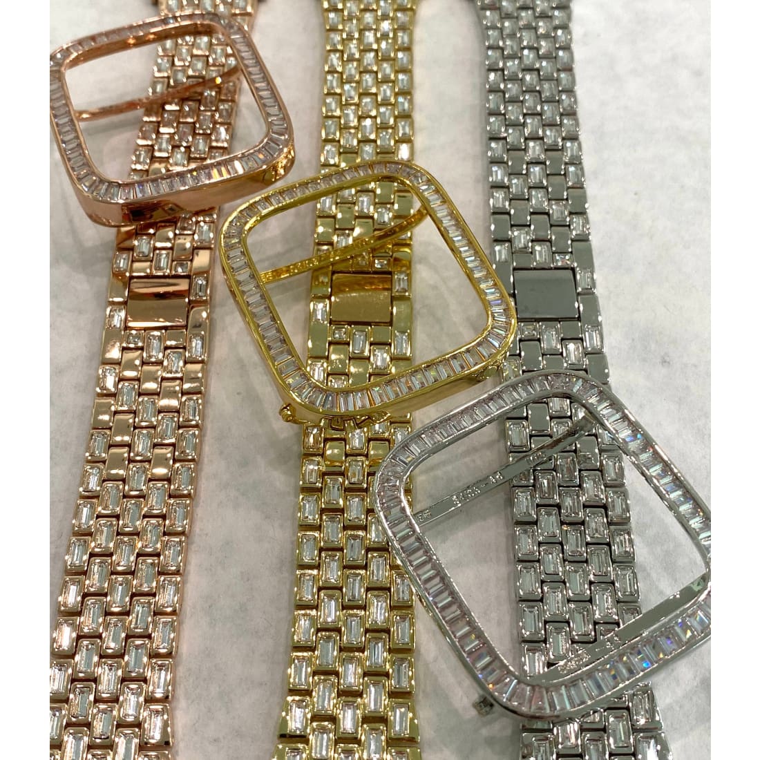 Bling Apple Watch Band 38mm 40mm 42mm 44mm Baguette & or Lab Diamond Bezel Cover Series 6 Gift for Her Him