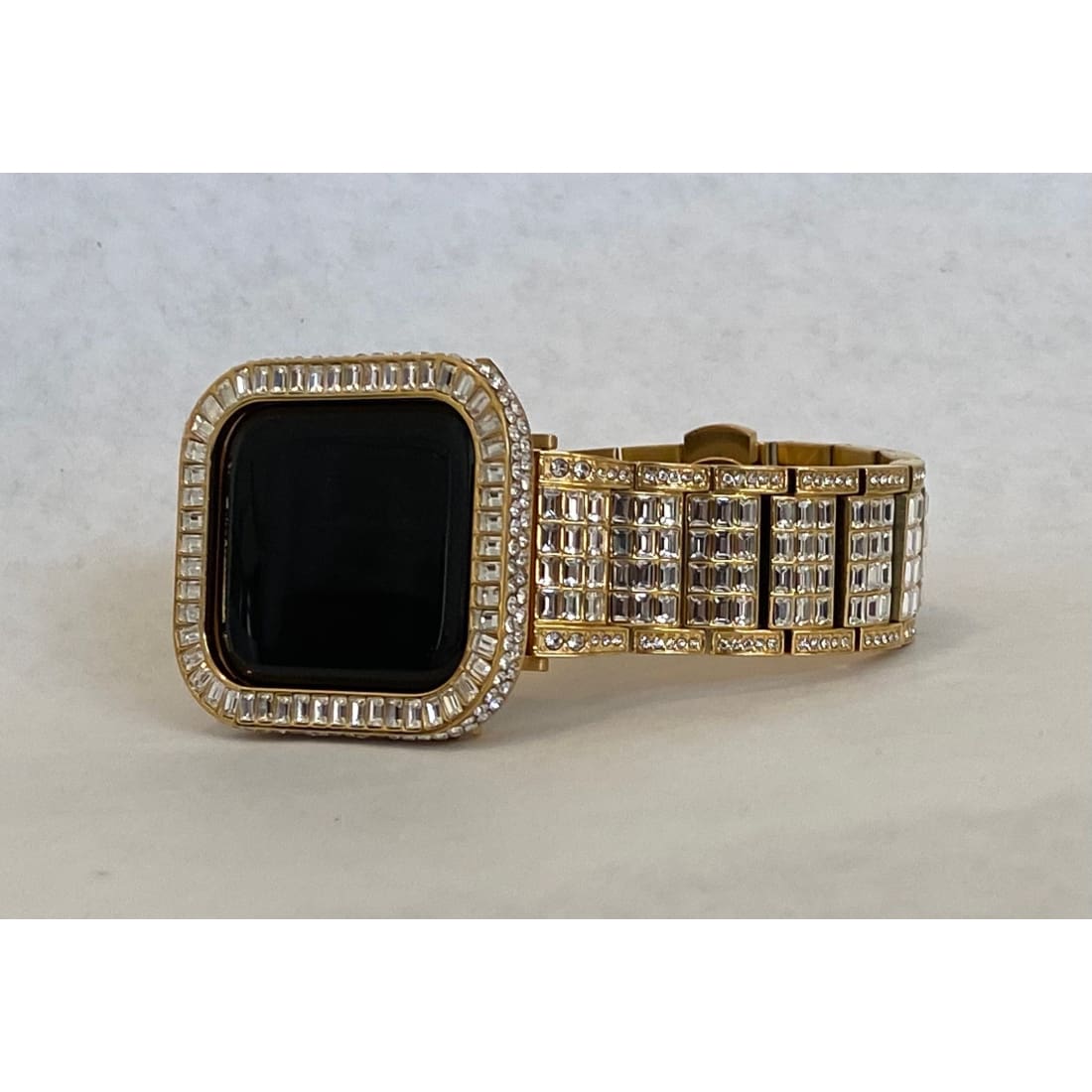 Bling Apple Watch Band 38mm 40mm 42mm 44mm Gold Rolex Style & or Lab Diamond Bezel Cover Gift for Him Series 6 ipad iphone gb1