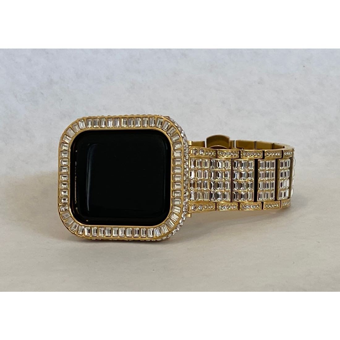 Bling Apple Watch Band 38mm 40mm 42mm 44mm Gold Rolex Style & or Lab Diamond Bezel Cover Gift for Him Series 6 ipad iphone gb1