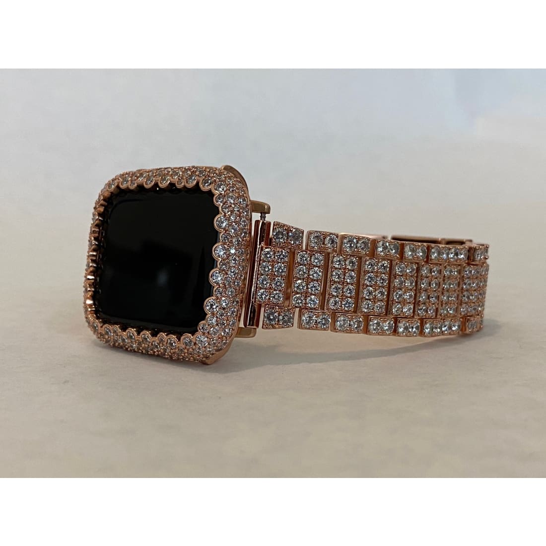 Bling Apple Watch Band Women 38 40 41 42 44 45mm and or Rose Gold Lab Diamond Bezel Cover Smartwatch Bling