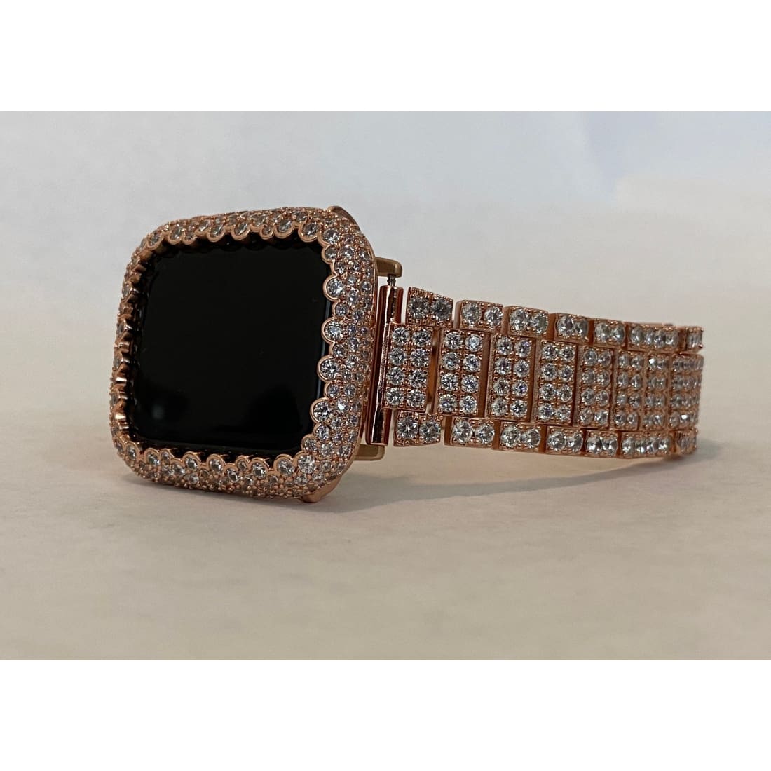 Bling Apple Watch Band Women 38 40 41 42 44 45mm and or Rose Gold Lab Diamond Bezel Cover Smartwatch Bling