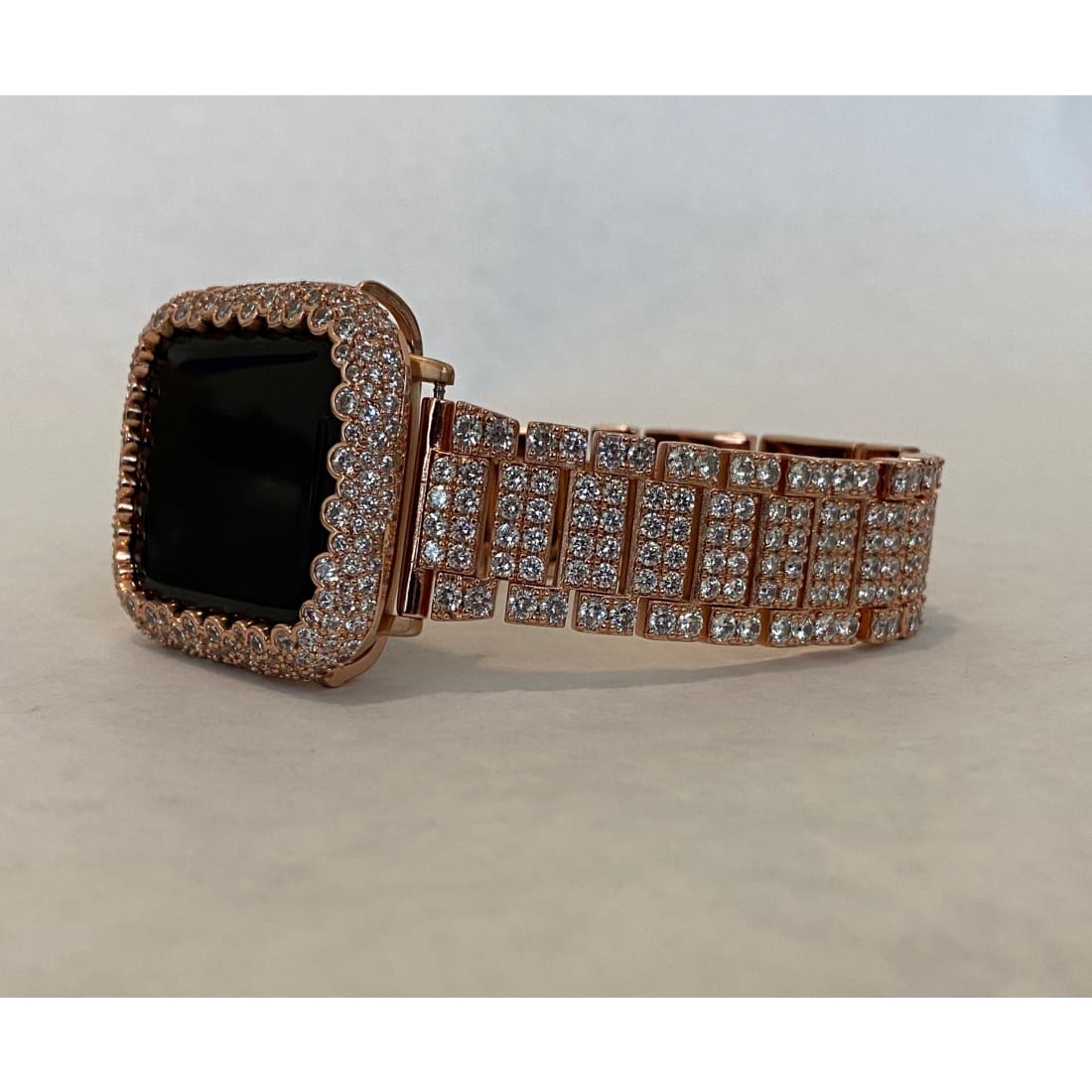 Bling Apple Watch Band Women 38 40 41 42 44 45mm and or Rose Gold Lab Diamond Bezel Cover Smartwatch Bling