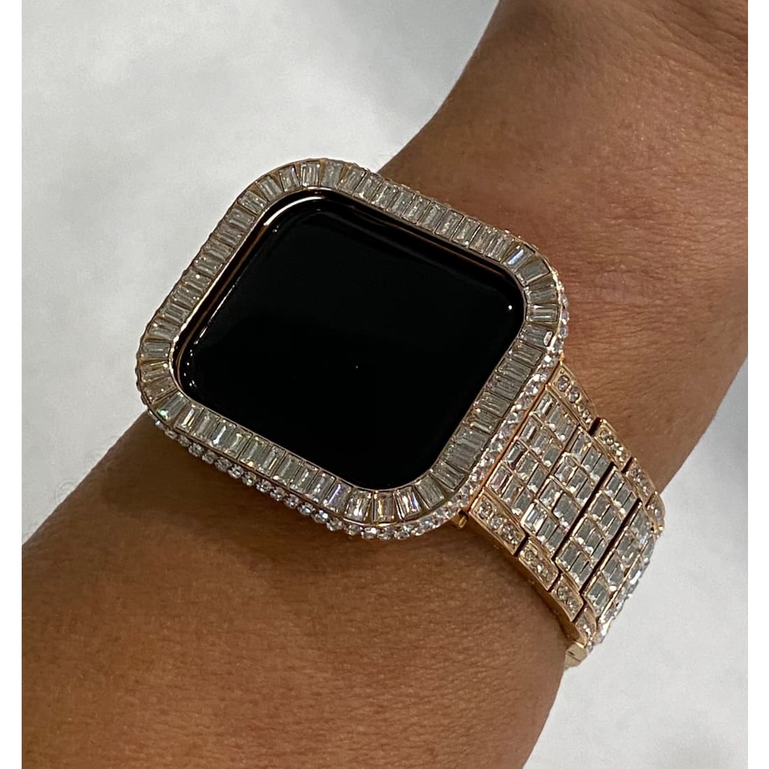 Custom Bling Apple Watch Band 38mm 40mm 42mm 44mm Rolex Style & or Lab Diamond Bezel Cover Series 6 Handmade