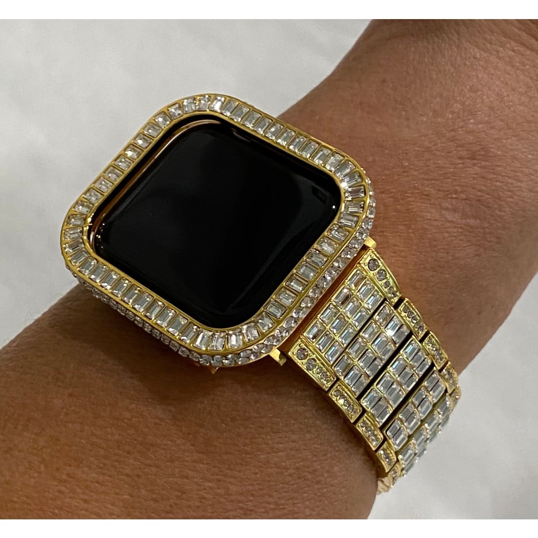 Custom Bling Apple Watch Band 38mm 40mm 42mm 44mm Rolex Style & or Lab Diamond Bezel Cover Series 6 Handmade
