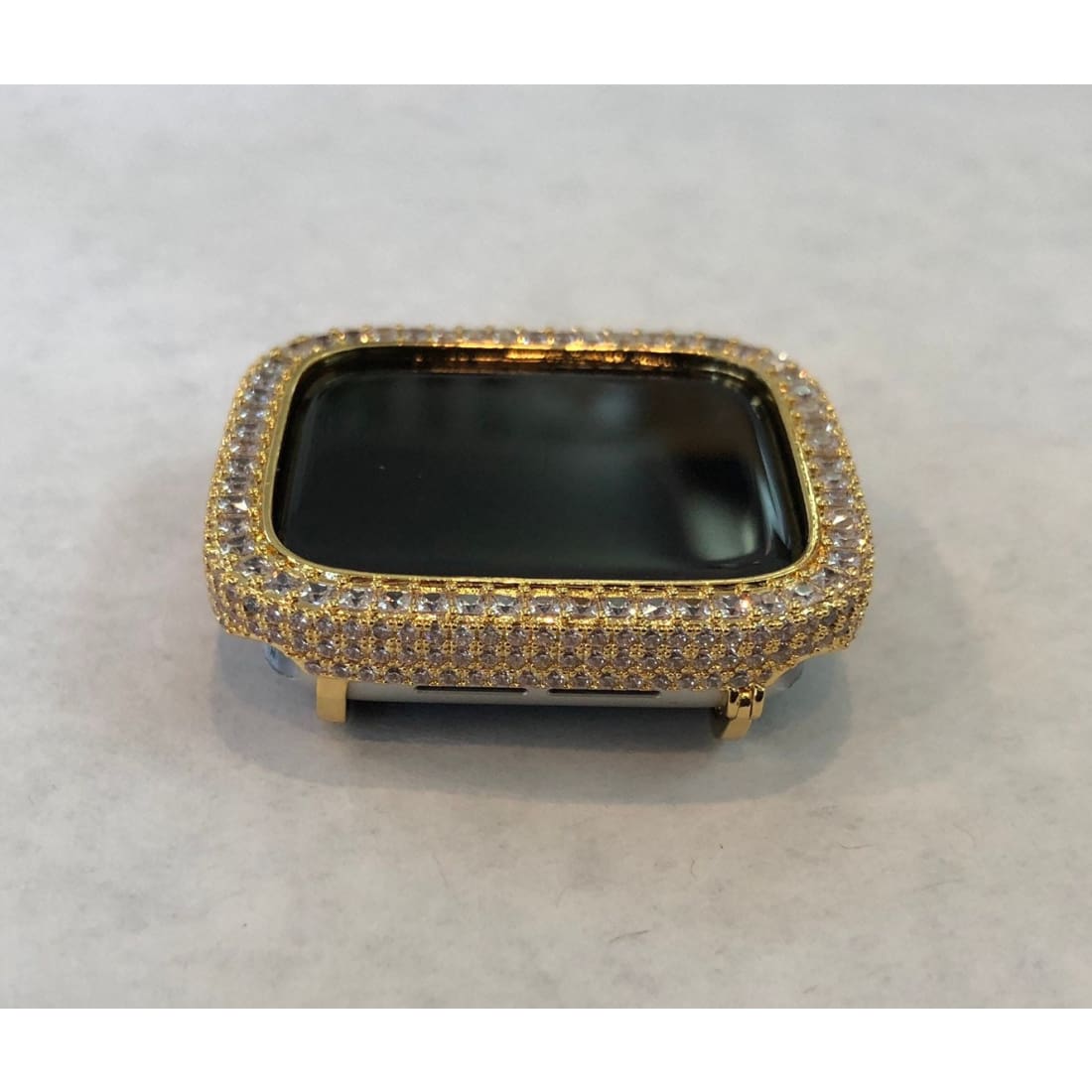 Custom Iced Out Apple Watch Bezel Cover Gold with 2.5mm Lab Diamonds 40mm 44mm Handmade