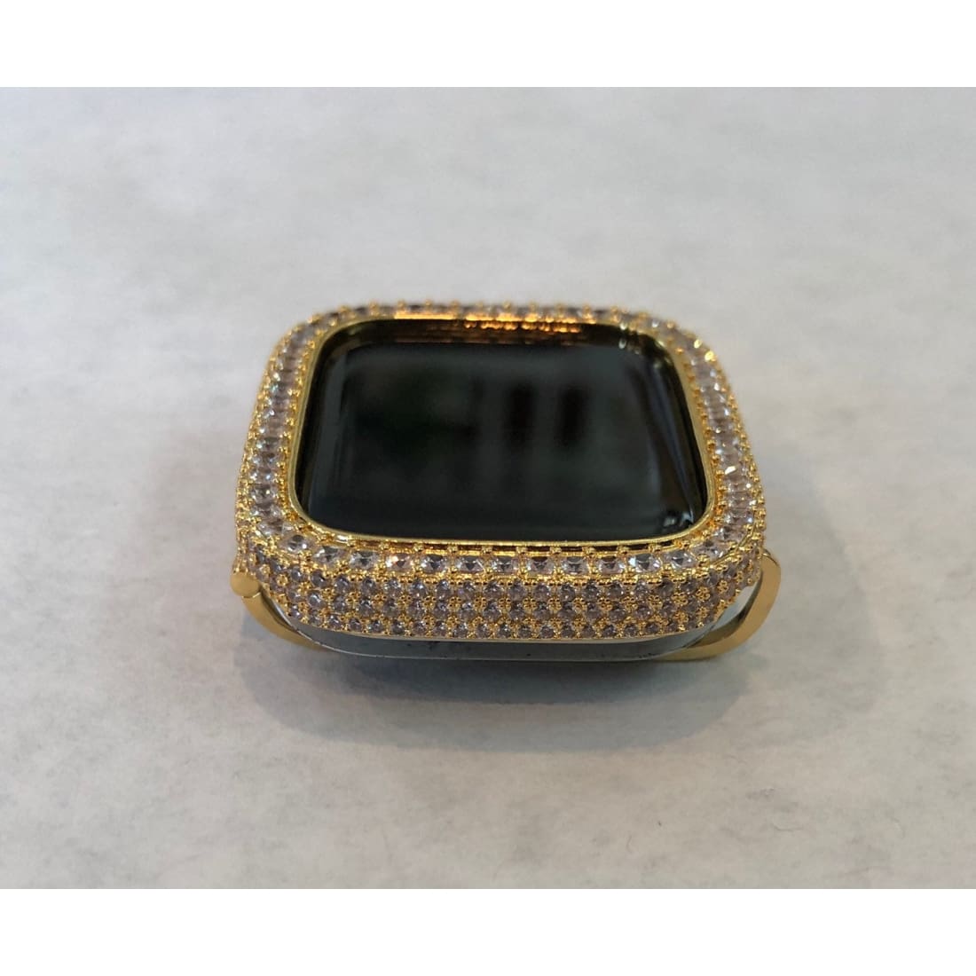 Custom Iced Out Apple Watch Bezel Cover Gold with 2.5mm Lab Diamonds 40mm 44mm Handmade