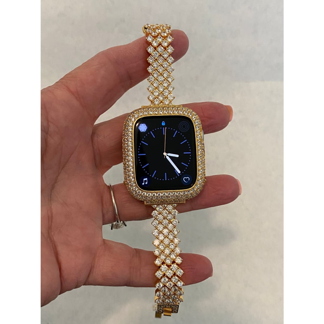 Gold Apple Watch Band 40mm 41mm Woman and or Lab Diamond Bezel Cover 45mm Series 7 Iwatch Bling Custom Handmade
