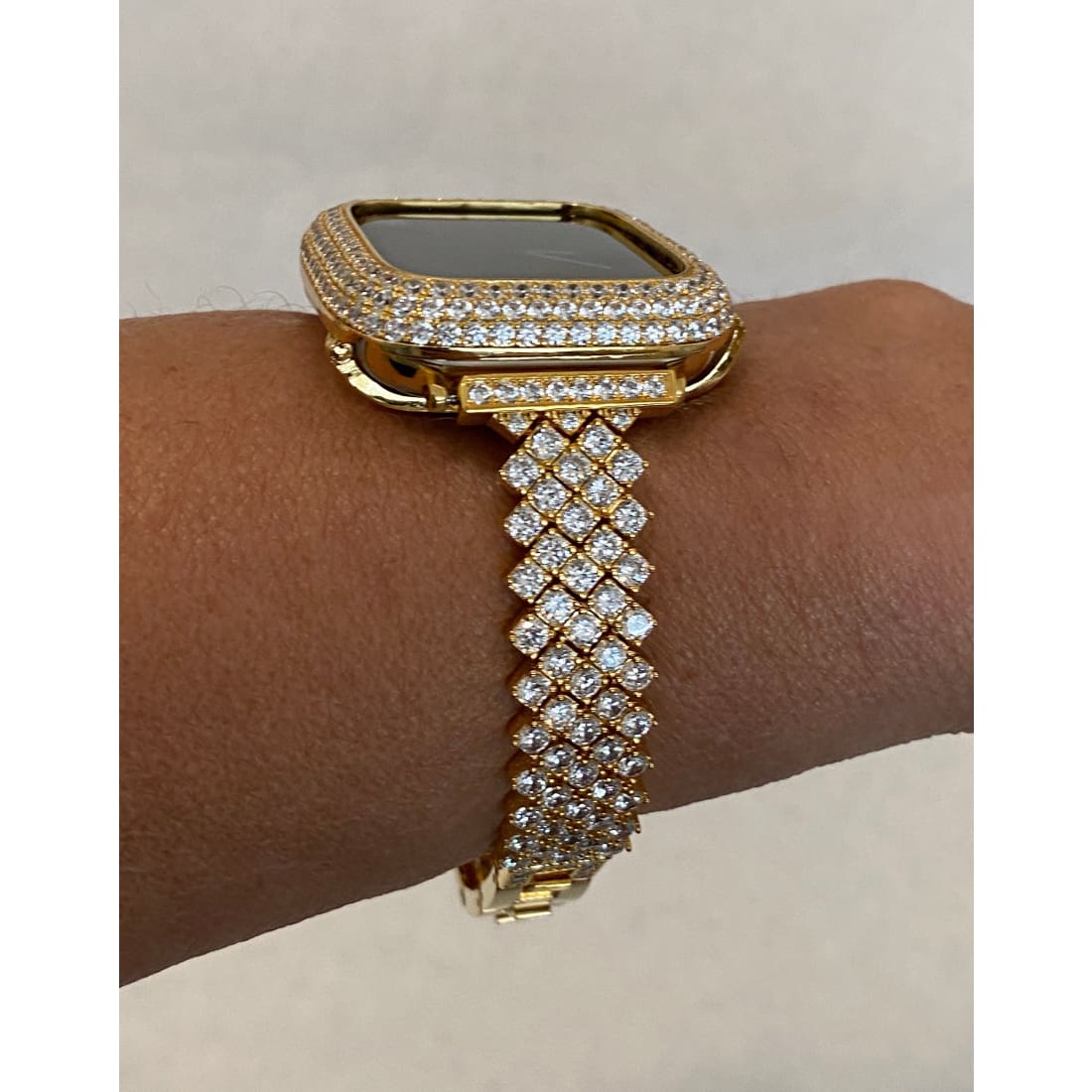 Gold Apple Watch Band 40mm 41mm Woman and or Lab Diamond Bezel Cover 45mm Series 7 Iwatch Bling Custom Handmade
