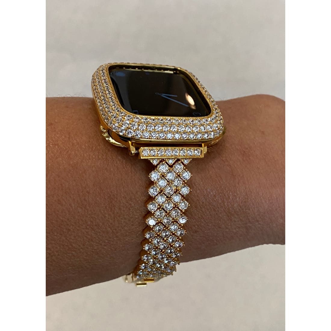 Gold Apple Watch Band 40mm 41mm Woman and or Lab Diamond Bezel Cover 45mm Series 7 Iwatch Bling Custom Handmade