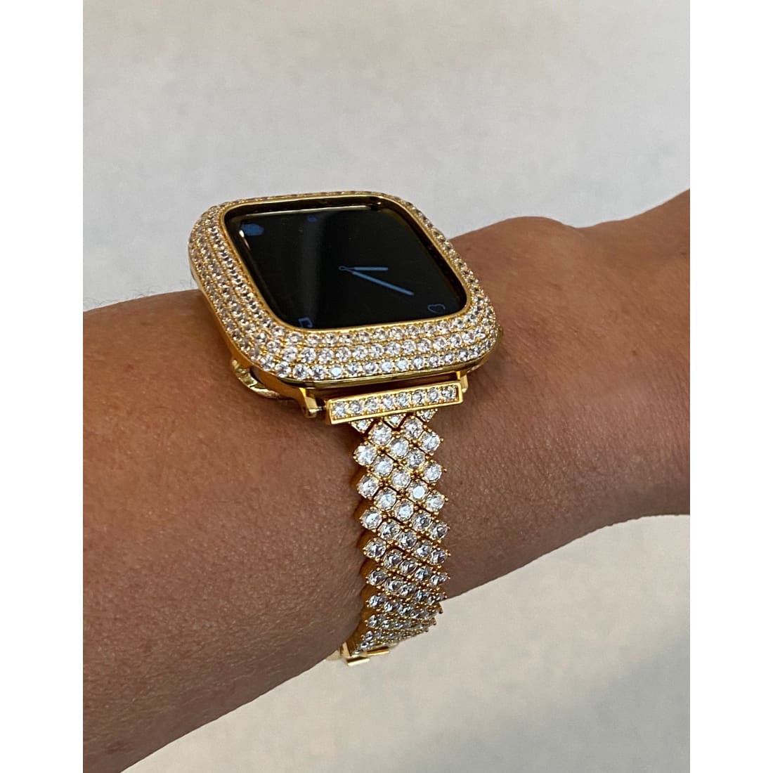 Gold Apple Watch Band 40mm 41mm Woman and or Lab Diamond Bezel Cover 45mm Series 7 Iwatch Bling Custom Handmade