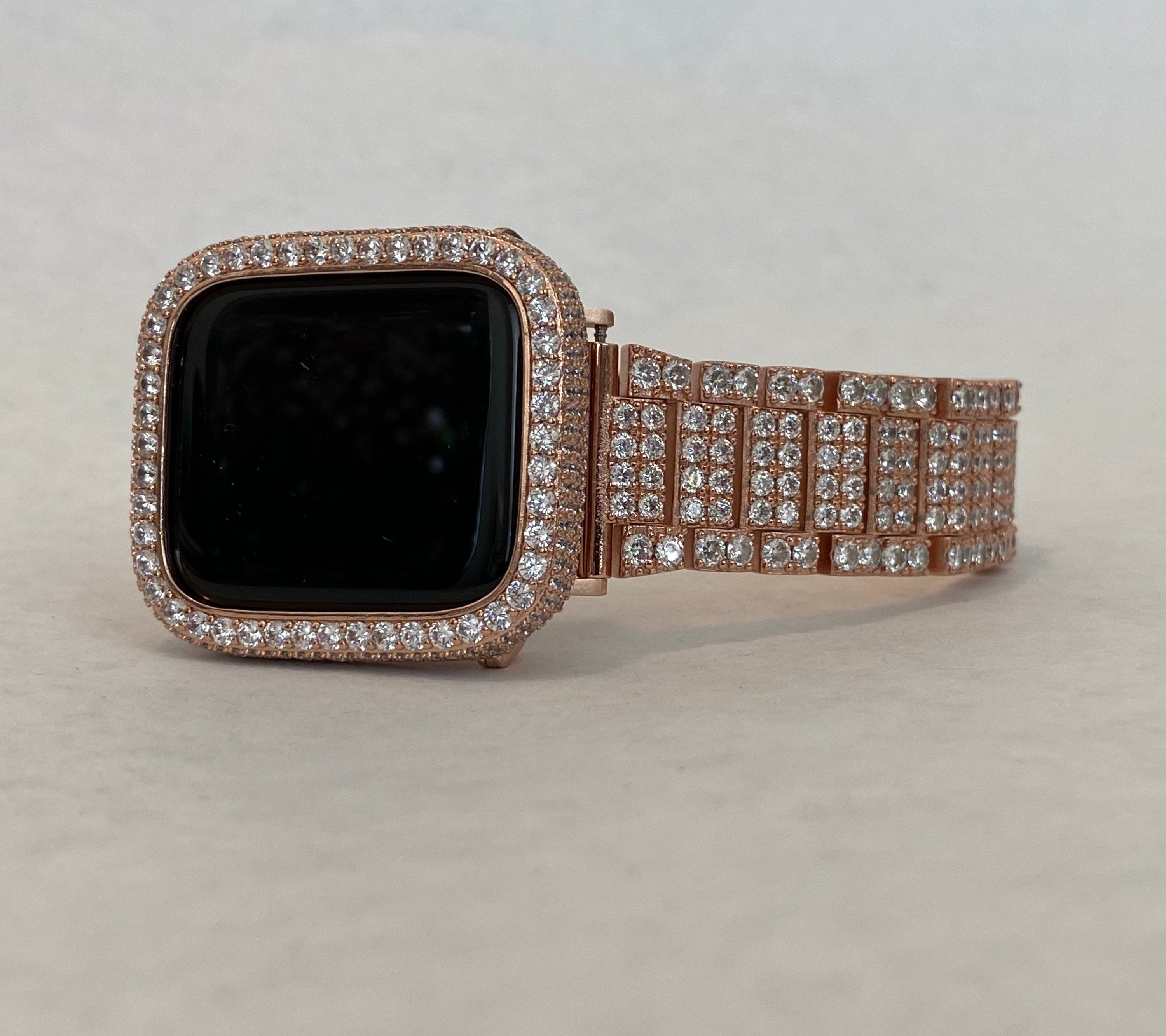 41mm 45mm Bling Apple Watch Band Rose Gold 38mm 40mm 42mm 44mm and or Lab Diamond Bezel Cover Series 1,2,3,4,5,6,7 SE Handmade