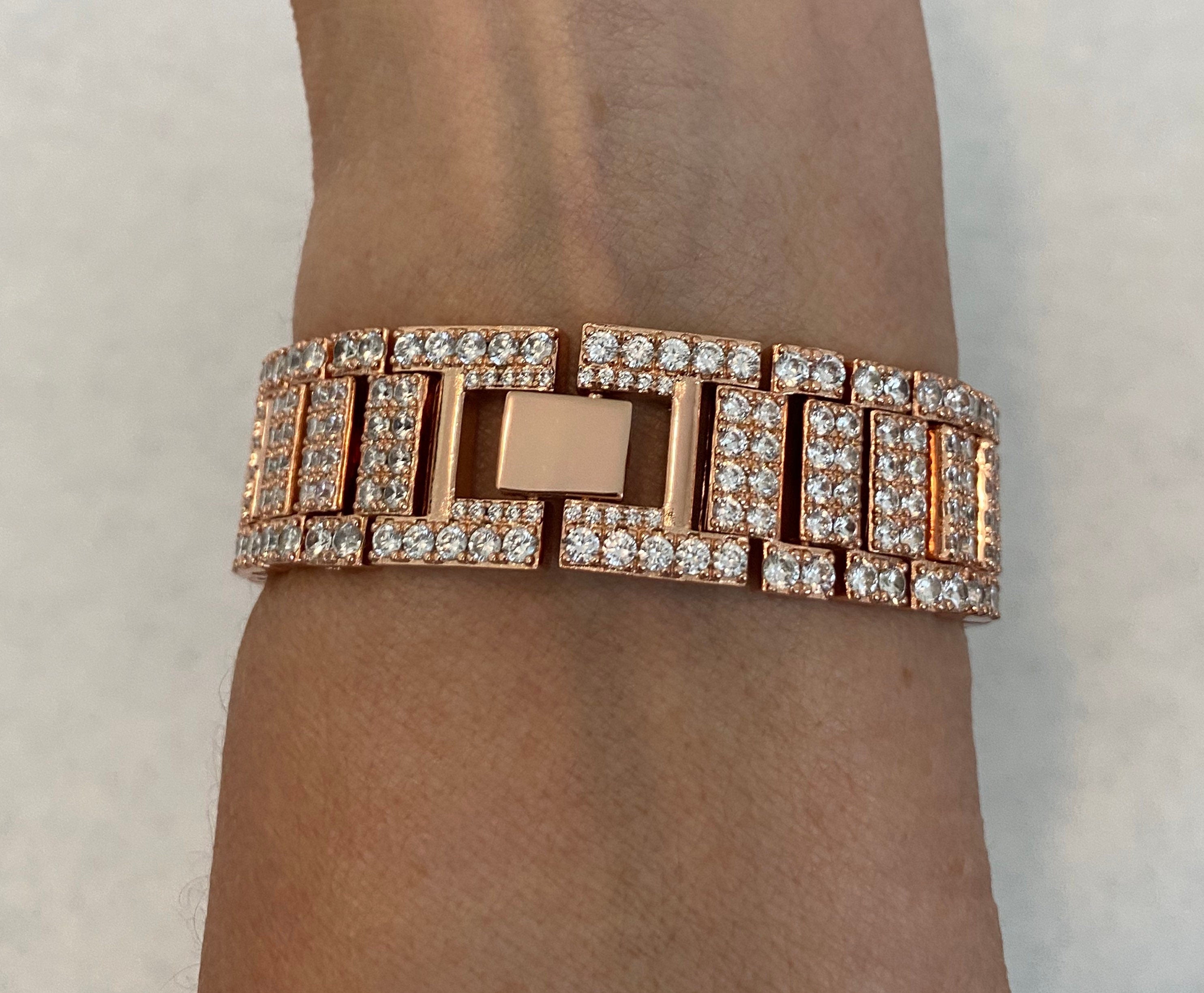 41mm 45mm Bling Apple Watch Band Rose Gold 38mm 40mm 42mm 44mm and or Lab Diamond Bezel Cover Series 1,2,3,4,5,6,7 SE Handmade