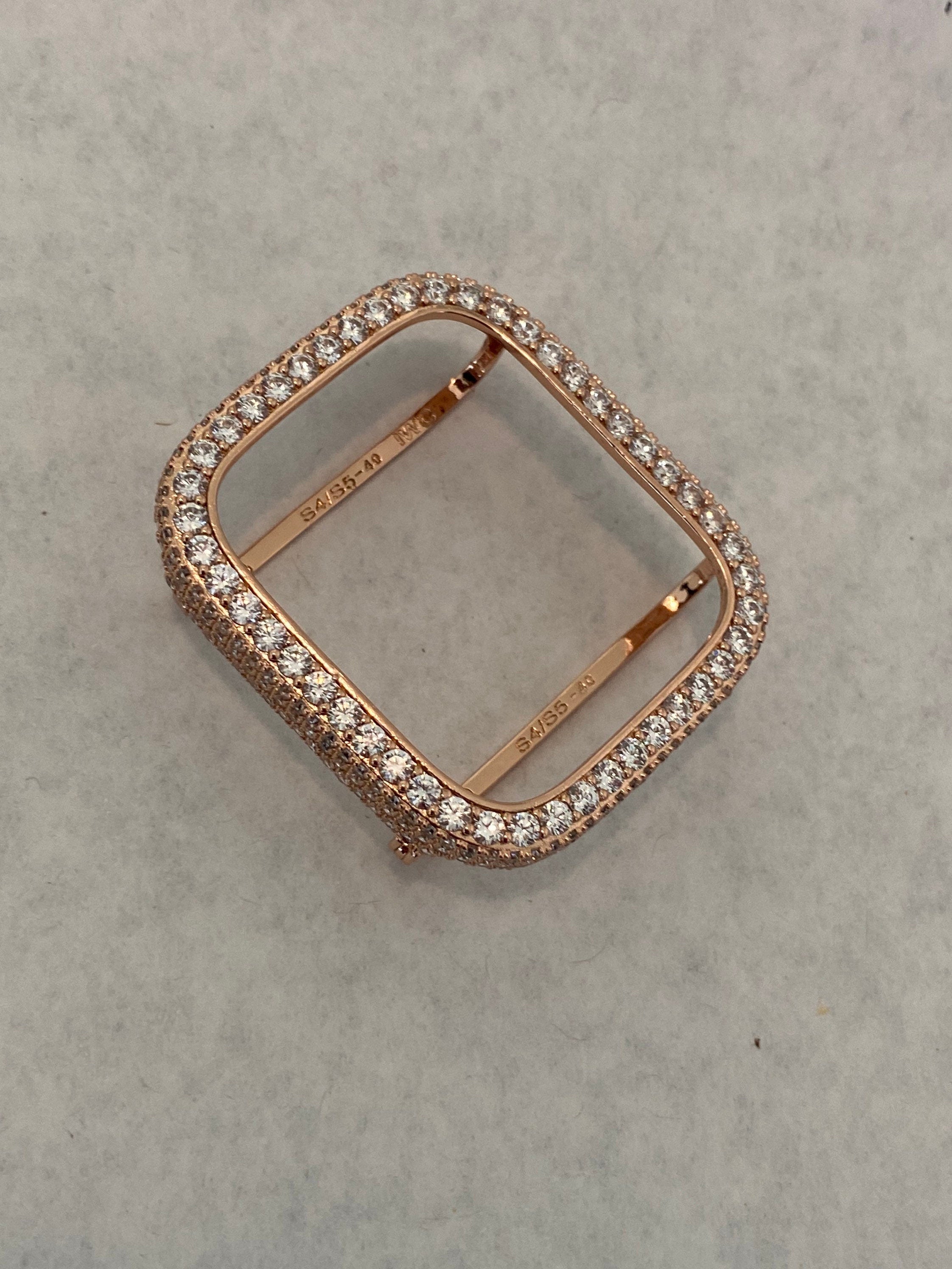 41mm 45mm Bling Apple Watch Band Rose Gold 38mm 40mm 42mm 44mm and or Lab Diamond Bezel Cover Series 1,2,3,4,5,6,7 SE Handmade