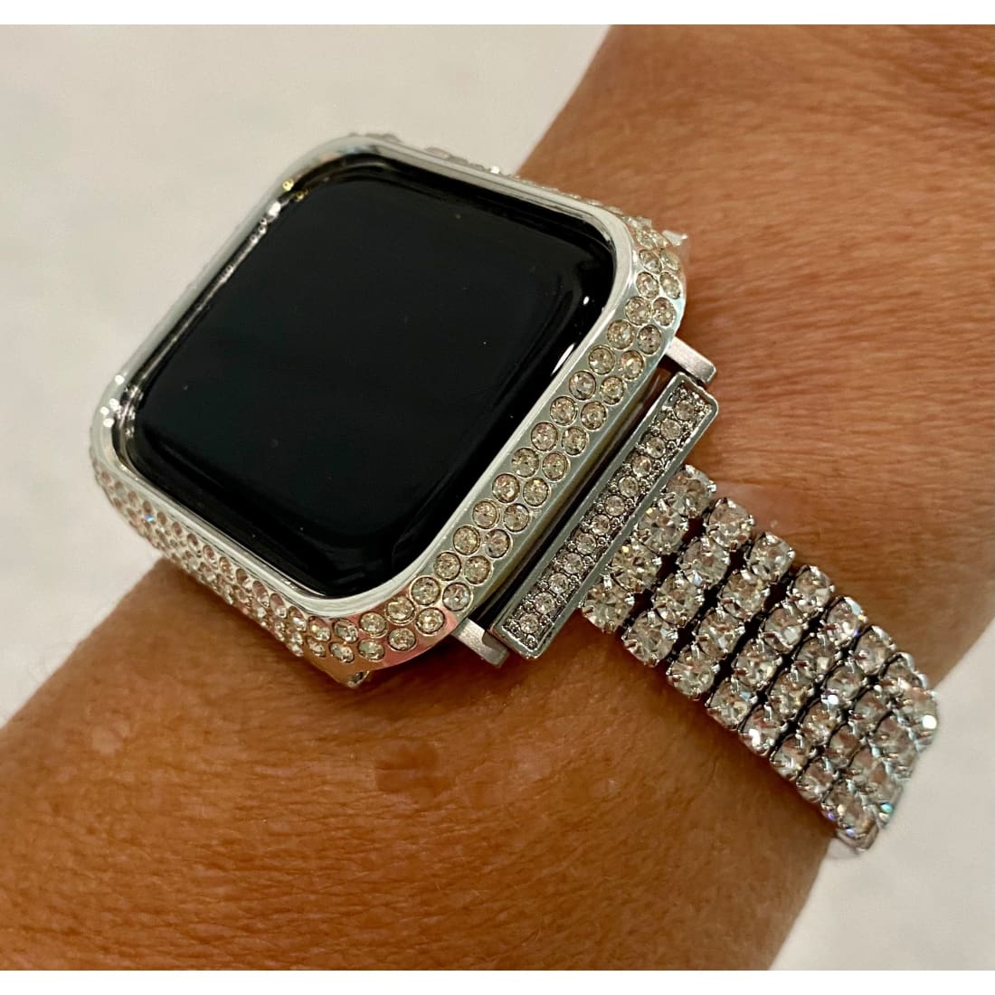 New Series 7 Apple Watch Band 45mm Silver White Gold & or Swarovski Crystal Bezel Case Cover Bling