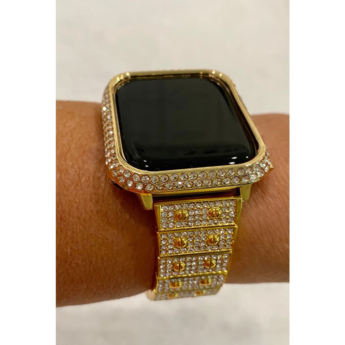 New Series 8 Apple Watch Band 41mm 45mm Gold Swarovski Crystals & or Apple Watch Case Cover Stainless Steel Smartwatch Bumper Bling