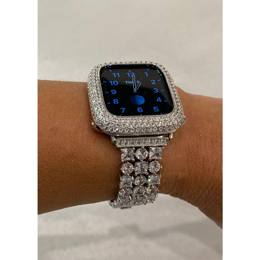 Reserved for Zina Apple Watch Band Woman Silver and or Apple Watch Cover Lab Diamond Bezel Bling 40mm + 3 extra links