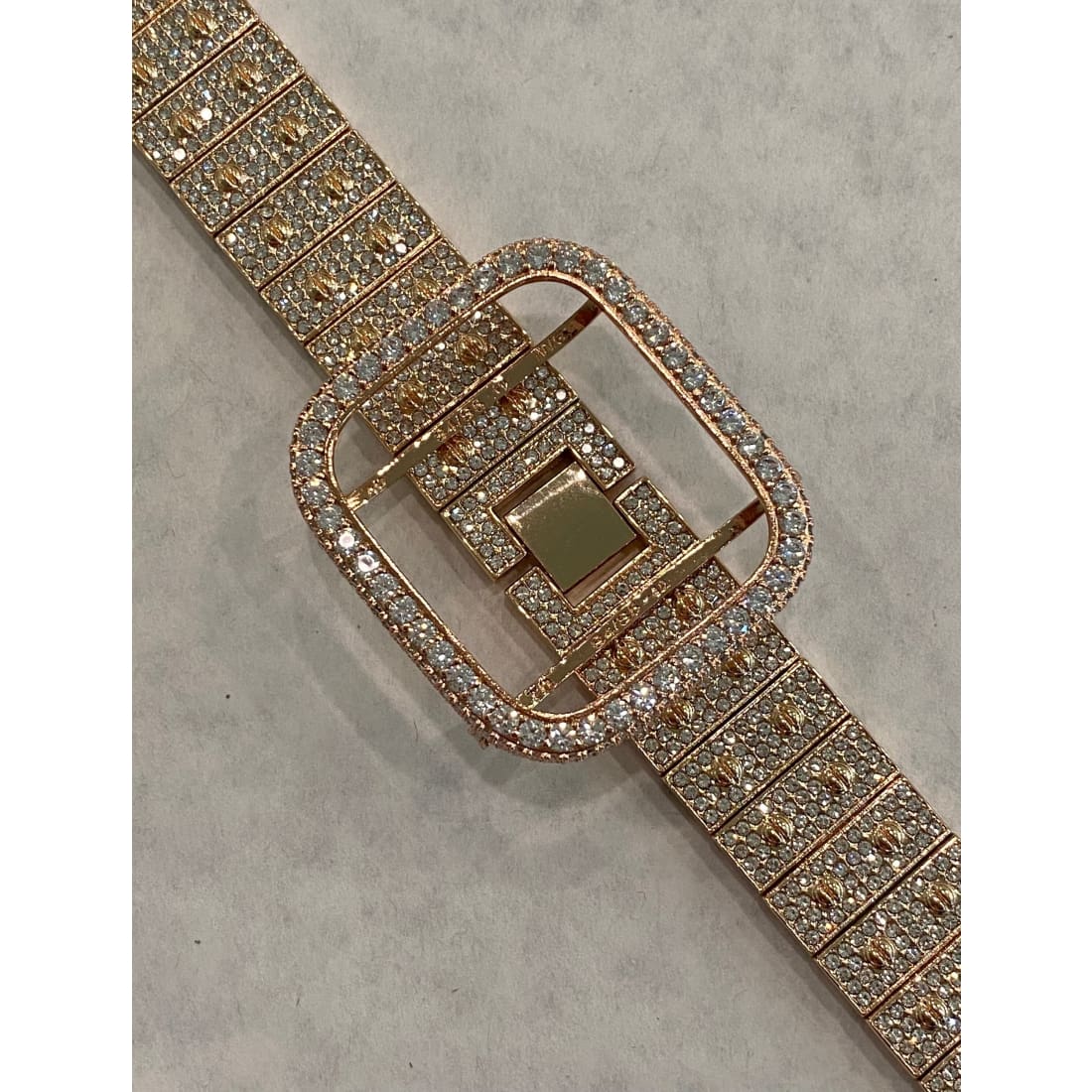 Rose Gold Apple Watch Band 41mm 45mm Swarovski Crystals & or Series 7 Lab Diamond Bezel Cover Case 38mm-44mm for Smartwatch