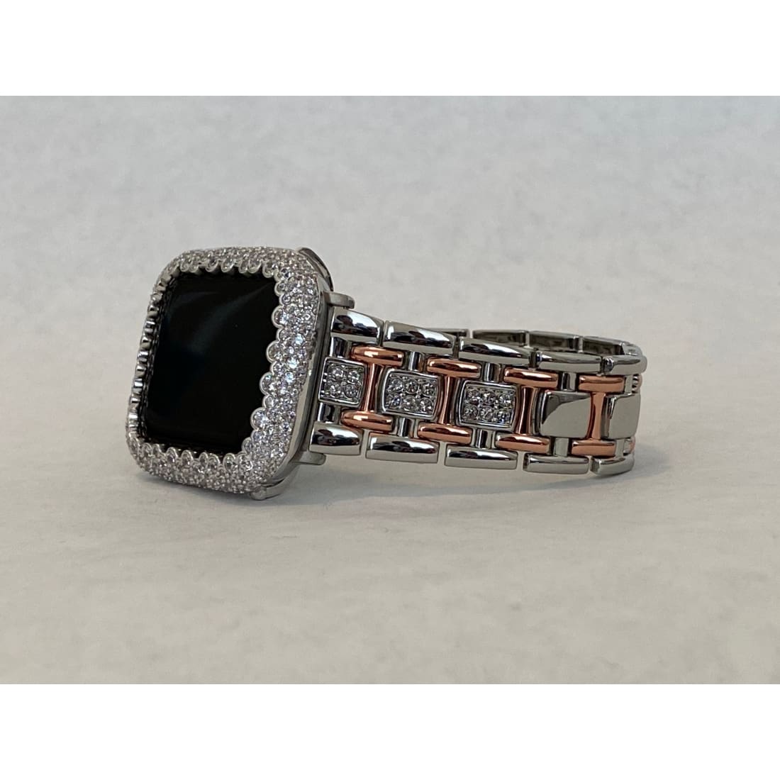 Series 1-8 Apple Watch Band 38mm 40mm 42mm 44mm Women Silver Rose Gold and or Lab Diamond Bezel Iwatch Bling