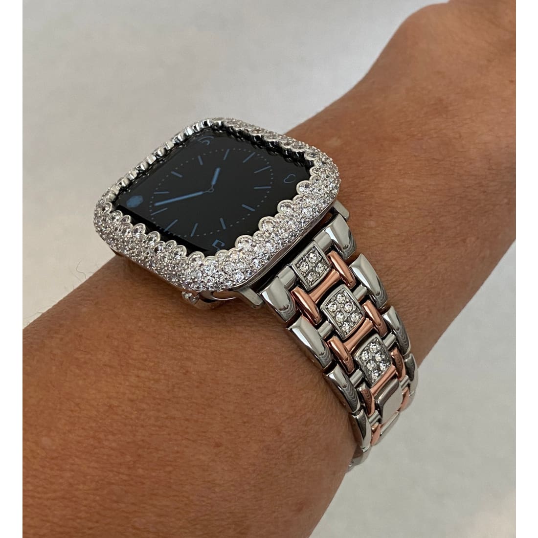 Series 1-8 Apple Watch Band 38mm 40mm 42mm 44mm Women Silver Rose Gold and or Lab Diamond Bezel Iwatch Bling