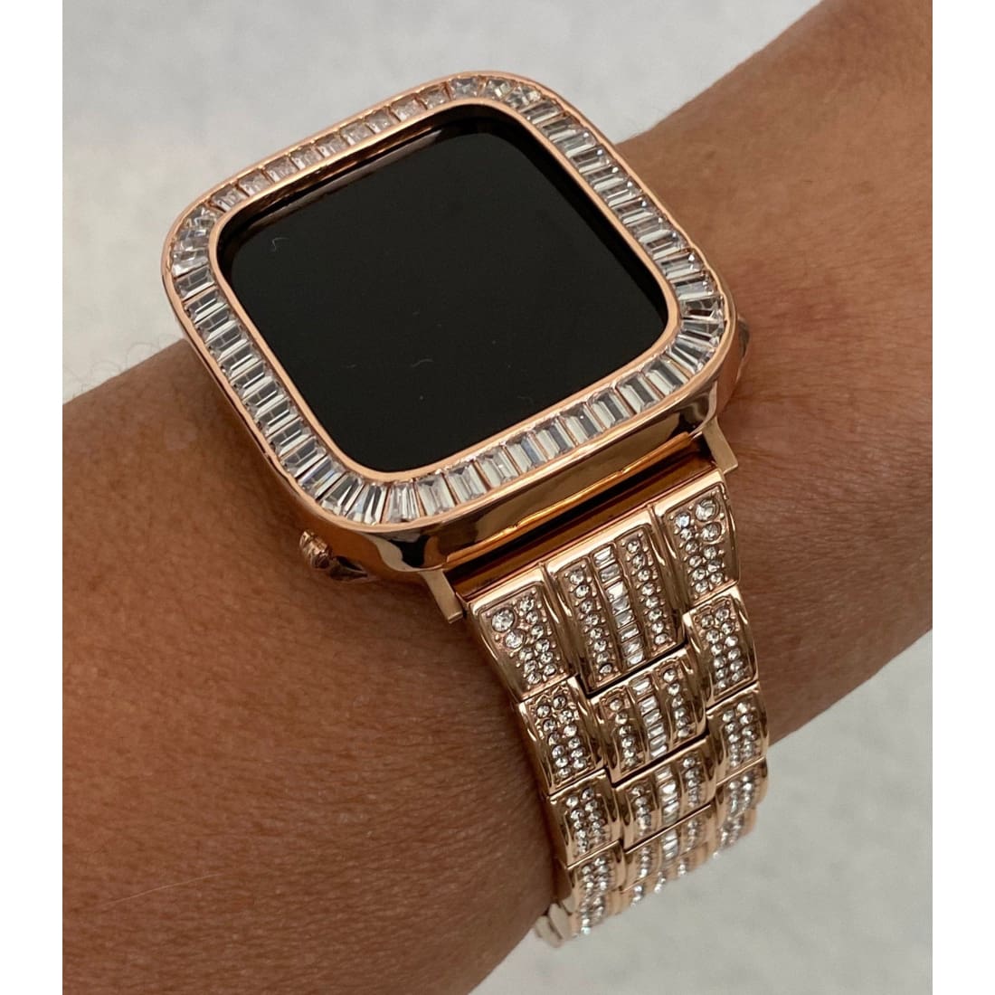 Series 1-8 Apple Watch Band Rose Gold Swarovski Crystals & or Lab Diamond Bezel Cover Iwatch 38mm 40mm 41mm 42mm 44mm 45mm