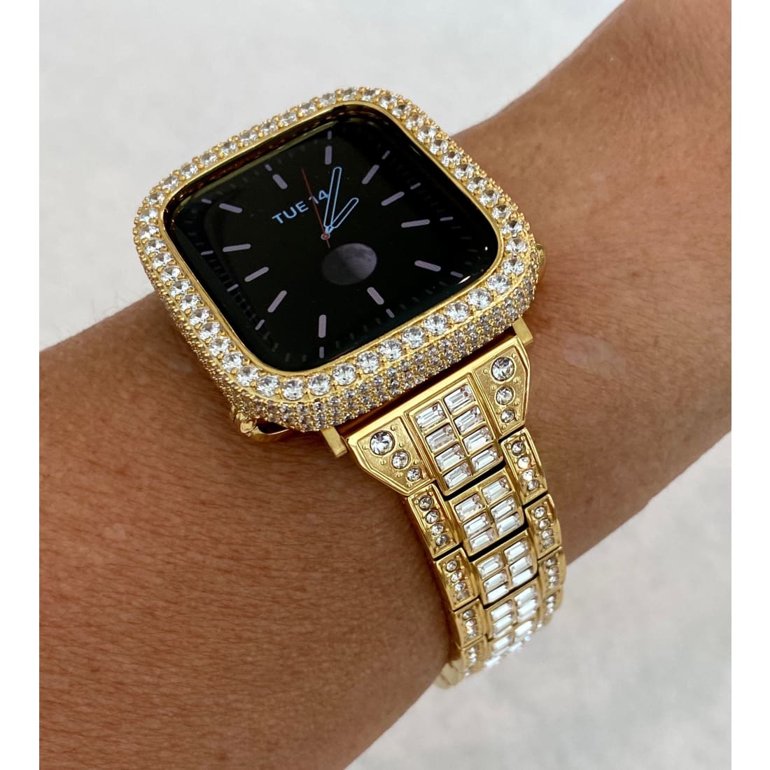 Series 1-8 Apple Watch Band Silver or Gold & or Lab Diamond Bezel Cover Smartwatch Bumper Bling 38mm-45mm
