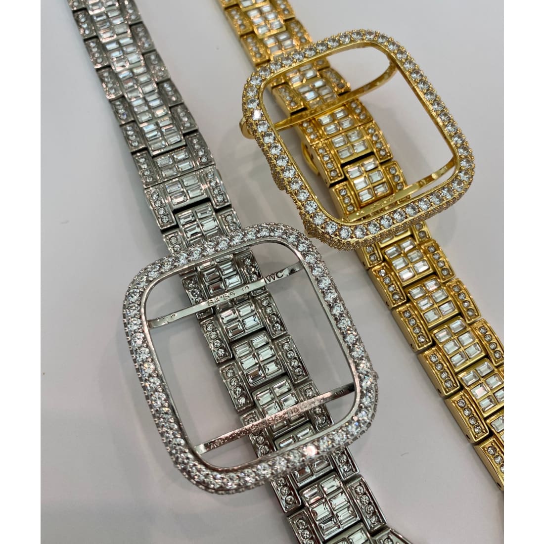 Series 1-8 Apple Watch Band Silver or Gold & or Lab Diamond Bezel Cover Smartwatch Bumper Bling 38mm-45mm