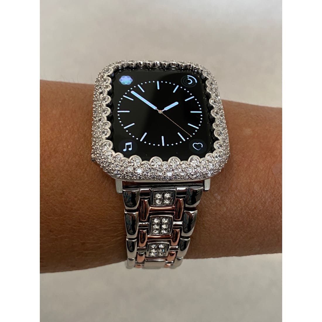 Series 1-8 Apple Watch Band Women Silver Rose Gold and or Lab Diamond Bezel Iwatch Bling 38mm-45mm