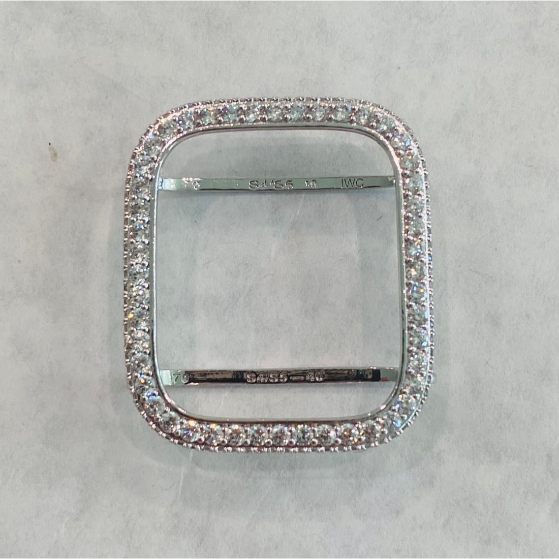 Series 7 41mm 45mm Custom Apple Watch Band Silver 38mm 40mm 42mm 44mm Lab Diamonds 2.5mm & Matching Lab Diamond Bezel Case Cover