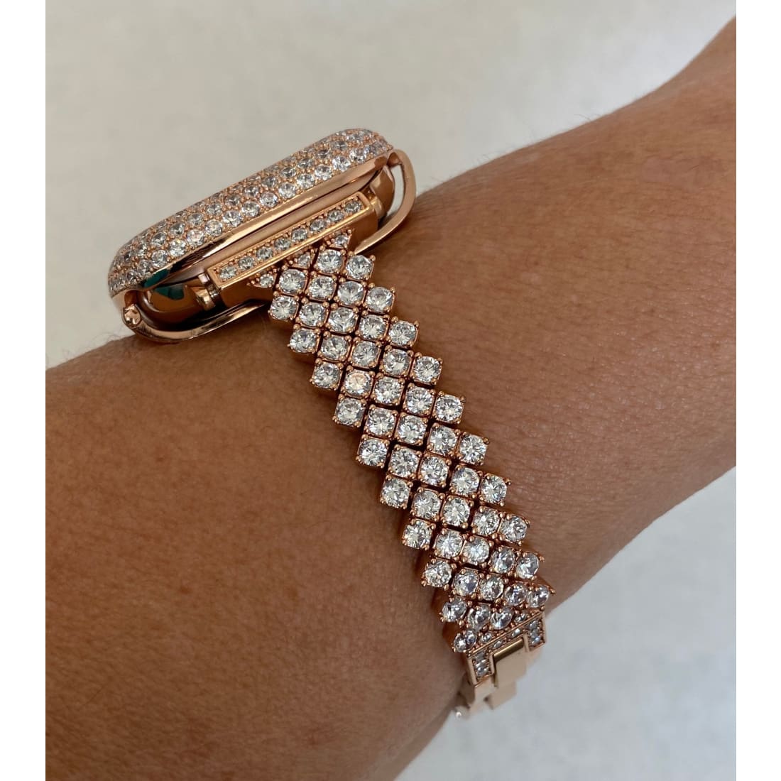 Series 7-8 Apple Watch Band Rose Gold 41mm 45mm Swarovski Crystals & or Lab Diamond Bezel Cover Smartwatch Bumper 38 40 42 44mm