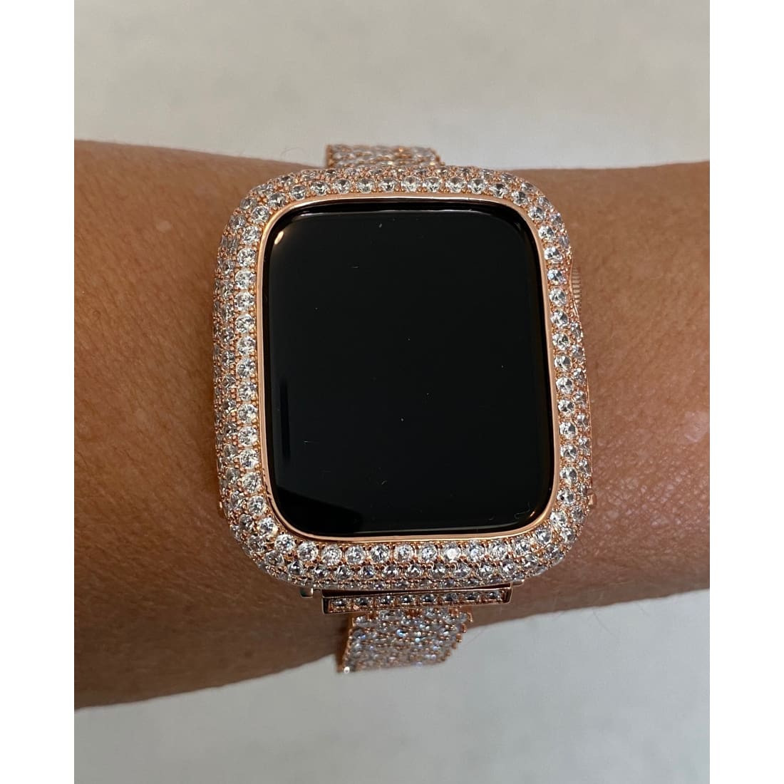 Series 7-8 Apple Watch Band Rose Gold 41mm 45mm Swarovski Crystals & or Lab Diamond Bezel Cover Smartwatch Bumper 38 40 42 44mm