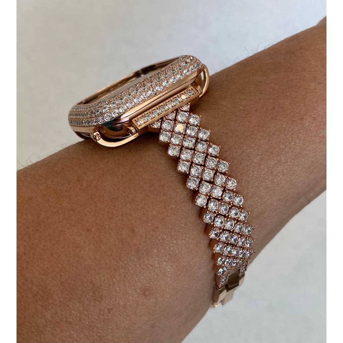 Series 7-8 Apple Watch Band Rose Gold 41mm 45mm Swarovski Crystals & or Lab Diamond Bezel Cover Smartwatch Bumper 38 40 42 44mm