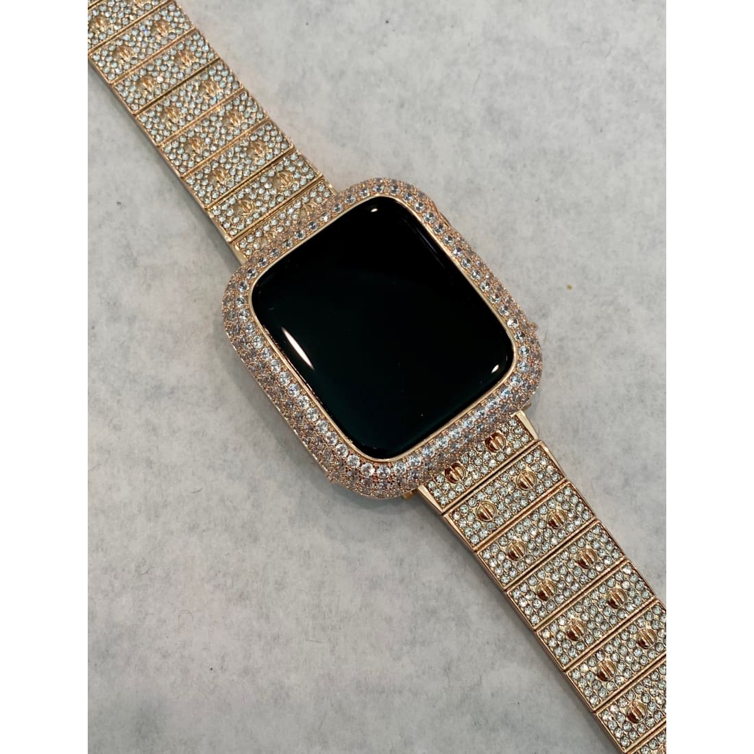 Series 7-8 Rose Gold Apple Watch Band Swarovski Crystal 41mm 45mm & or Lab Diamond Bezel Cover Bling for Smartwatch