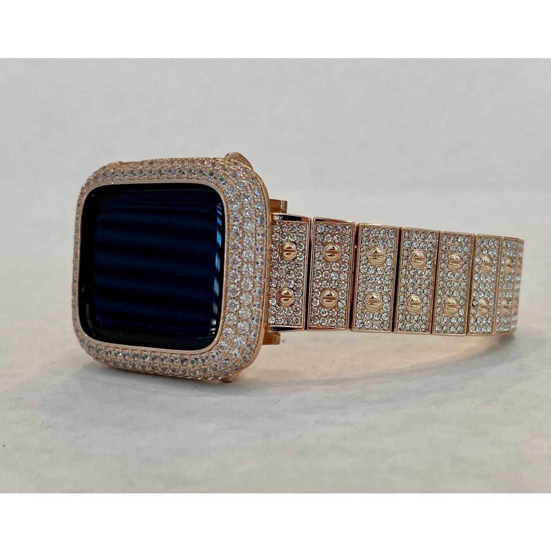 Series 7-8 Rose Gold Apple Watch Band Swarovski Crystal 41mm 45mm & or Lab Diamond Bezel Cover Bling for Smartwatch