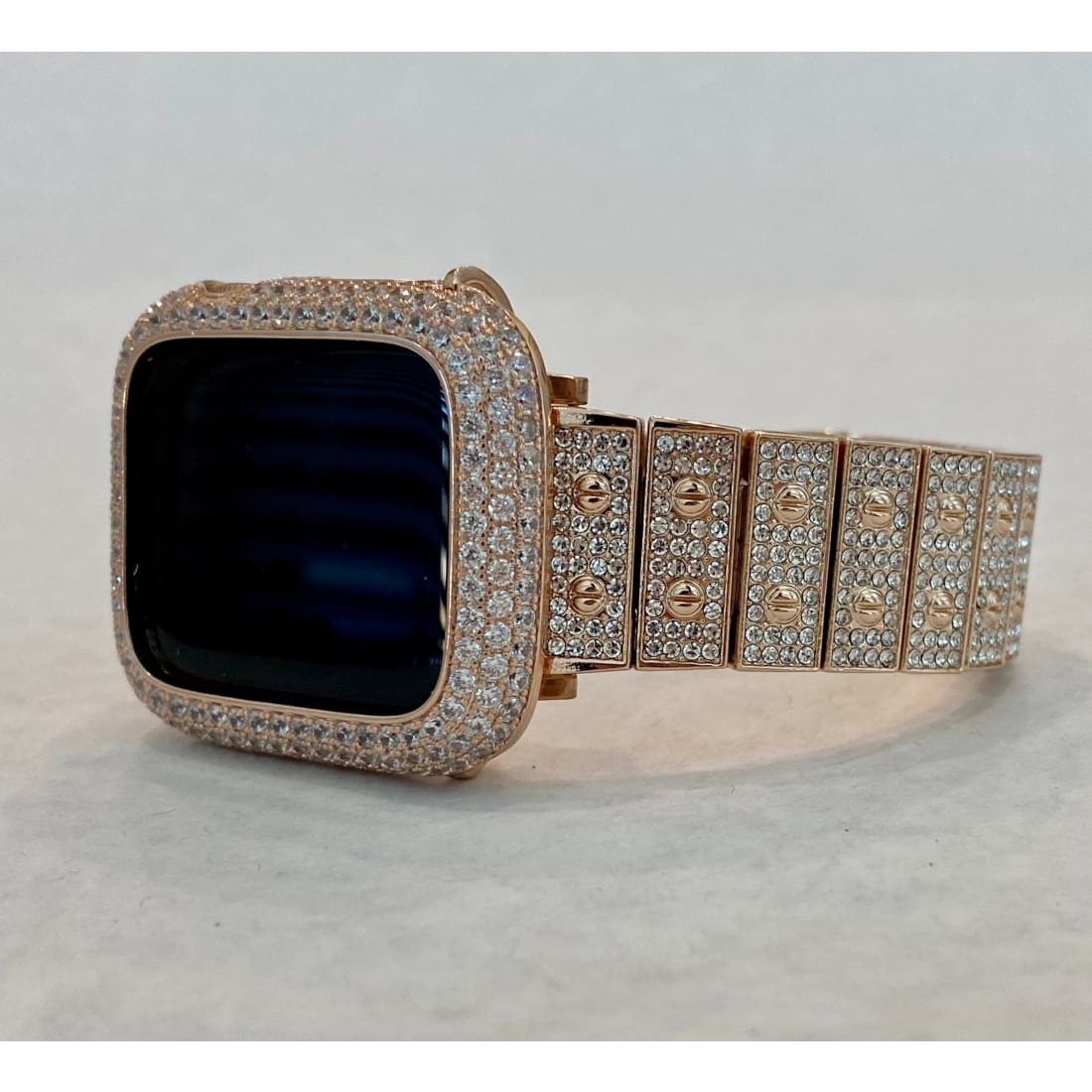 Series 7-8 Rose Gold Apple Watch Band Swarovski Crystal 41mm 45mm & or Lab Diamond Bezel Cover Bling for Smartwatch