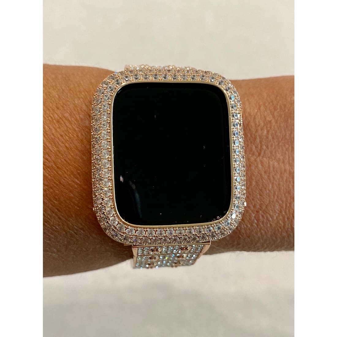 Series 7-8 Rose Gold Apple Watch Band Swarovski Crystal 41mm 45mm & or Lab Diamond Bezel Cover Bling for Smartwatch