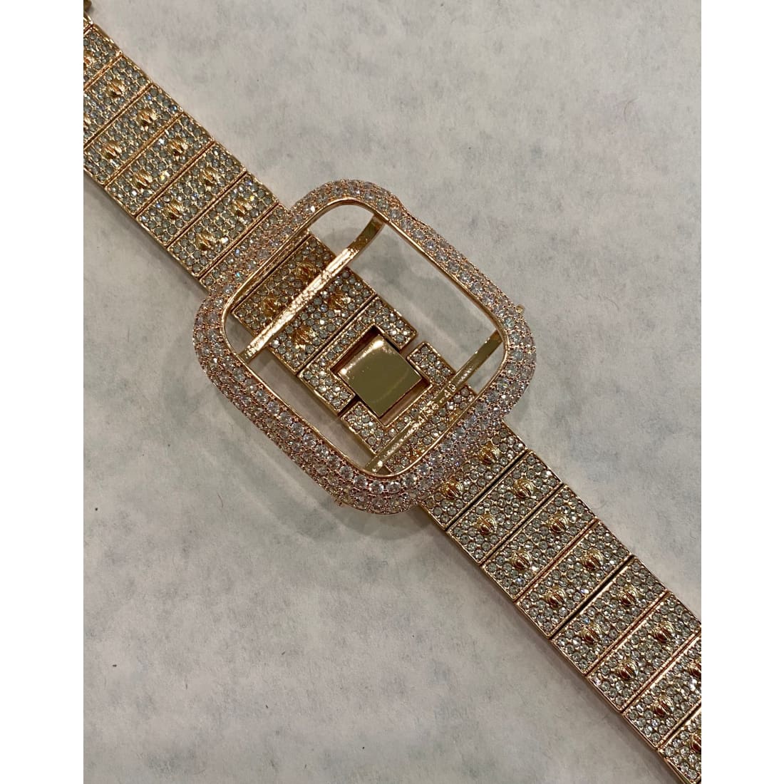 Series 7-8 Rose Gold Apple Watch Band Swarovski Crystal 41mm 45mm & or Lab Diamond Bezel Cover Bling for Smartwatch