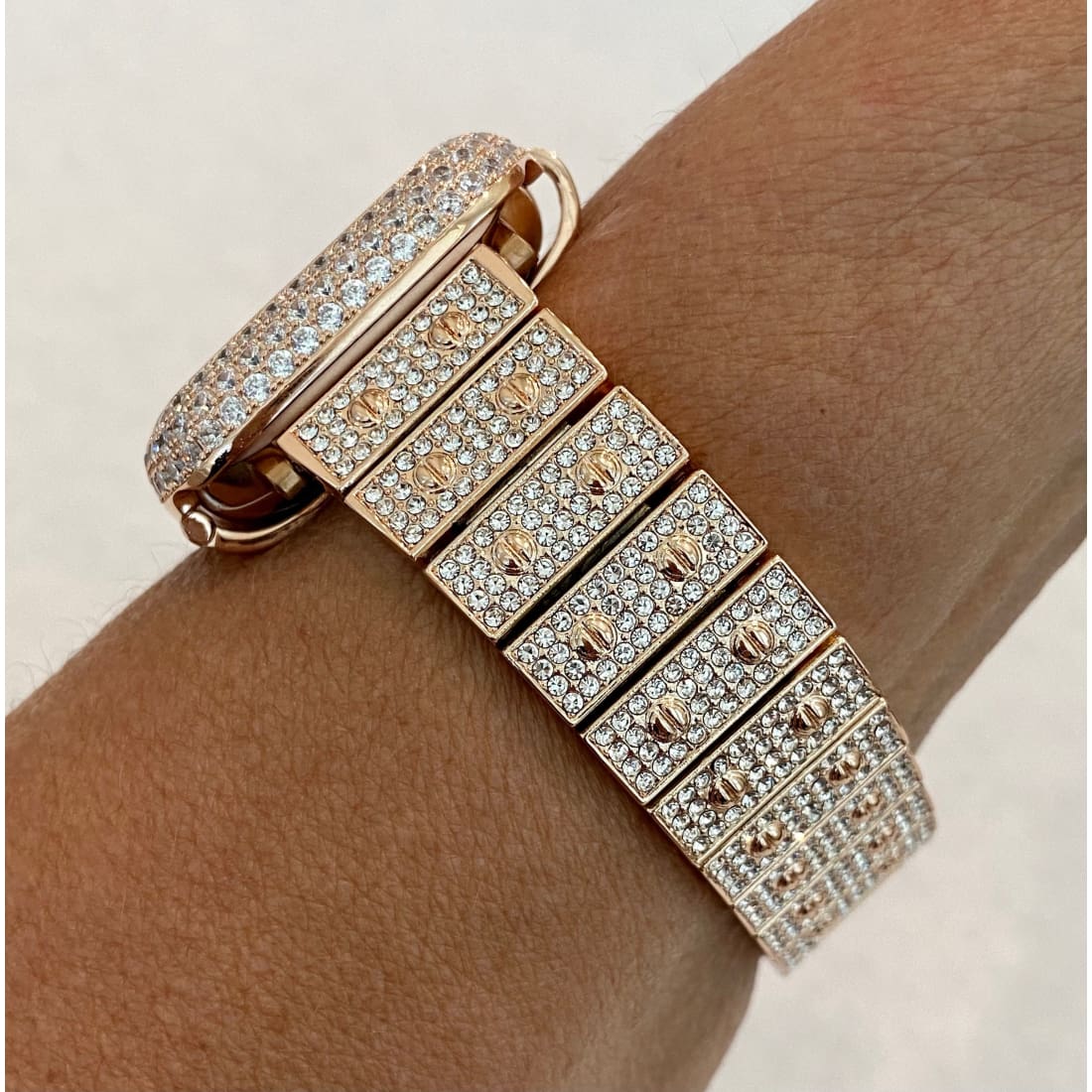 Series 7-8 Rose Gold Apple Watch Band Swarovski Crystal 41mm 45mm & or Lab Diamond Bezel Cover Bling for Smartwatch