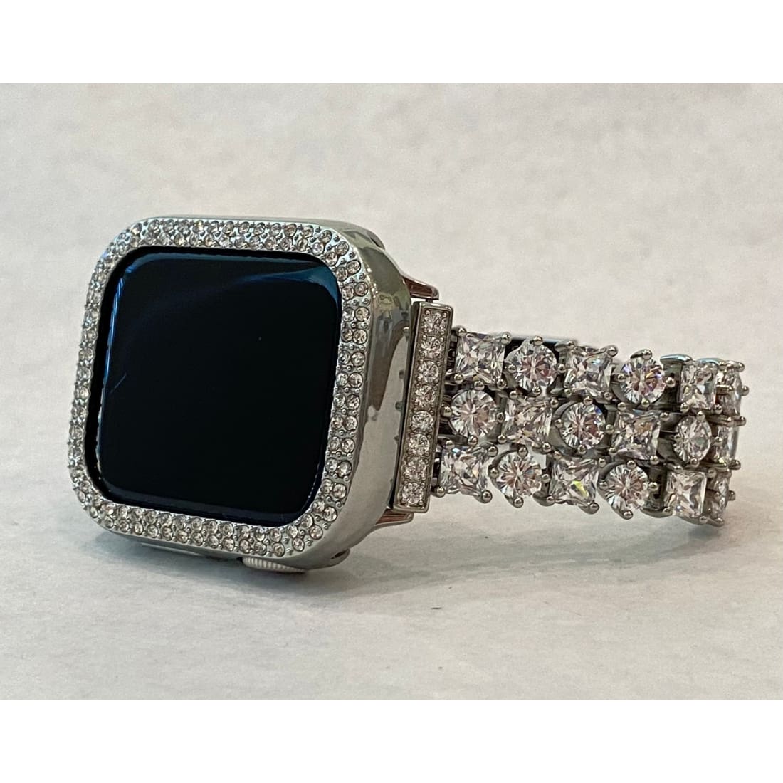 Series 7 Apple Watch Band 41mm 45mm Silver Swarovski Crystals & or Silver Apple Watch Case Cover Bumper Bling