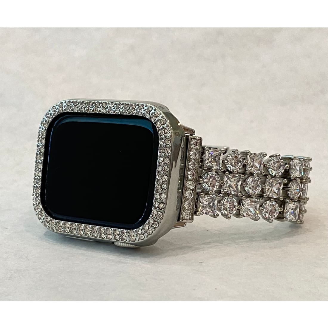 Series 7 Apple Watch Band 41mm 45mm Silver Swarovski Crystals & or Silver Apple Watch Case Cover Bumper Bling